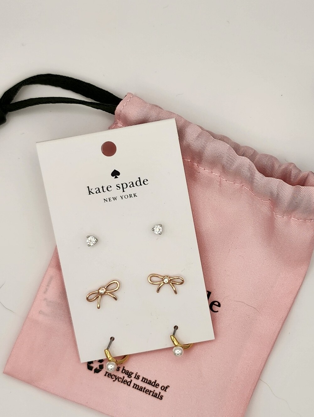 Kate Spade "Bit of Shine" 3-Pair Earring Set NWT Style KC784 + Pouch